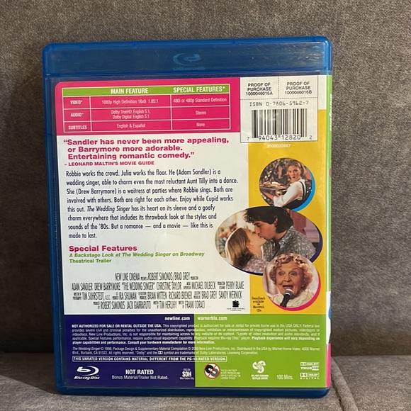 The Wedding Singer blue Ray dvd - Picture 2 of 3